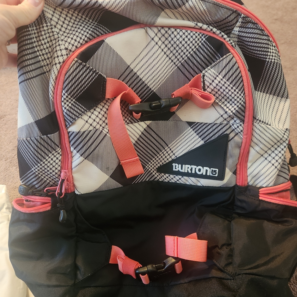Burton Black and Coral Plaid Backpack